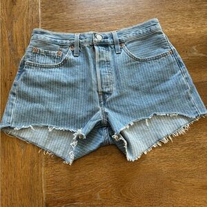 Levi's Blue Frayed Hem Jean Shorts